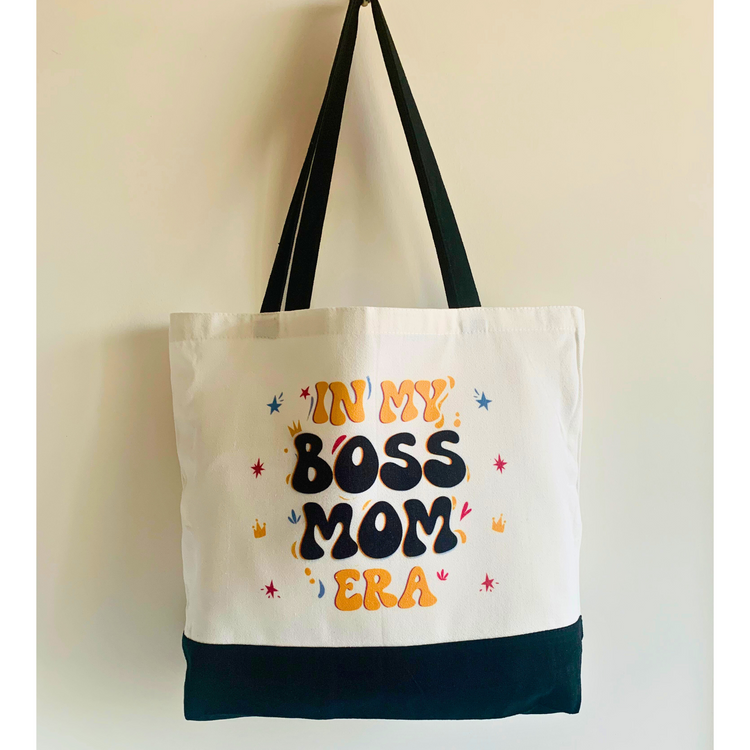 In My Boss Mom Era - Spacious, Soft, Everyday Tote in Black & White