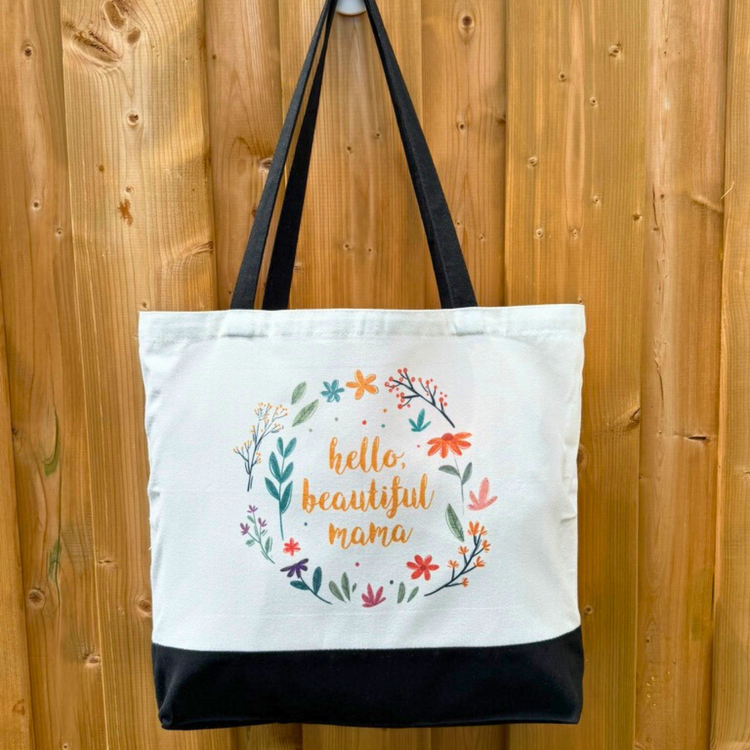 Hello, Beautiful Mama - Spacious, Soft, Everyday Tote in Black & White (Yellow)