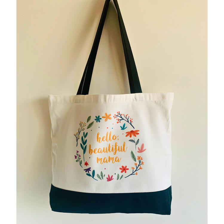 Hello, Beautiful Mama - Spacious, Soft, Everyday Tote in Black & White (Yellow)