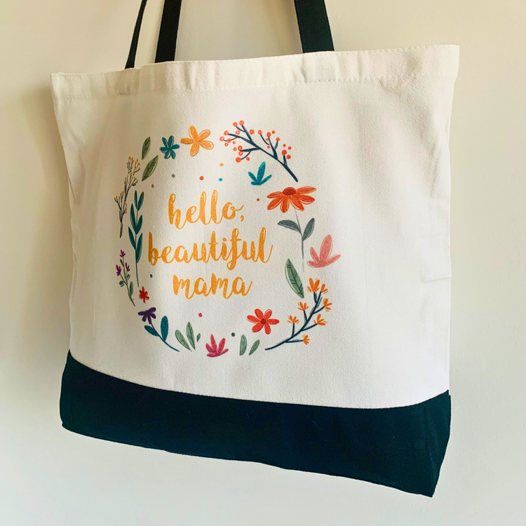 Hello, Beautiful Mama - Spacious, Soft, Everyday Tote in Black & White (Yellow)