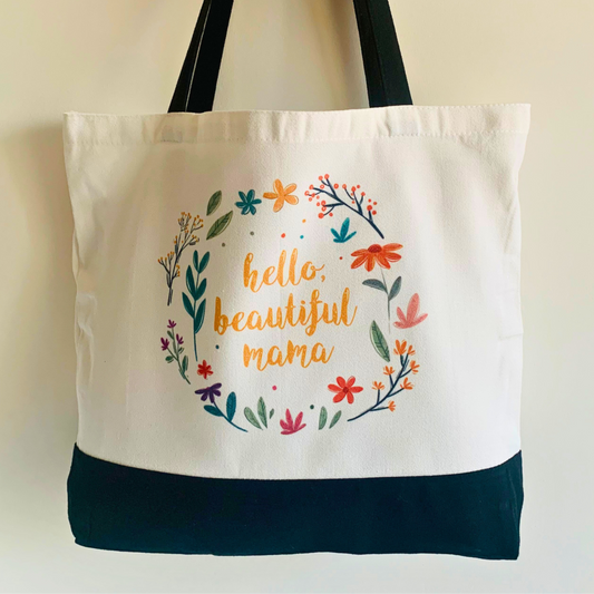 Hello, Beautiful Mama - Spacious, Soft, Everyday Tote in Black & White (Yellow)